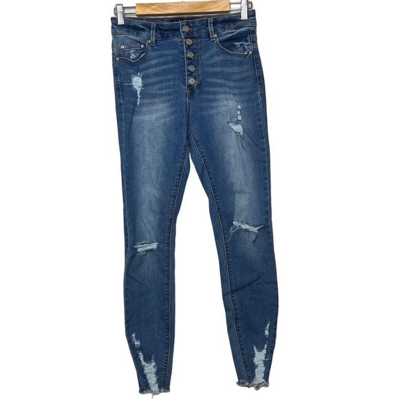 Indigo Rein Denim - Indigo Rein Button Fly Distressed Skinny Jeans